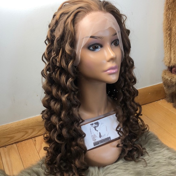 ?ALESSANDRA 26” BROWN KINKY CURLY LACE FRONT WIG main image 4